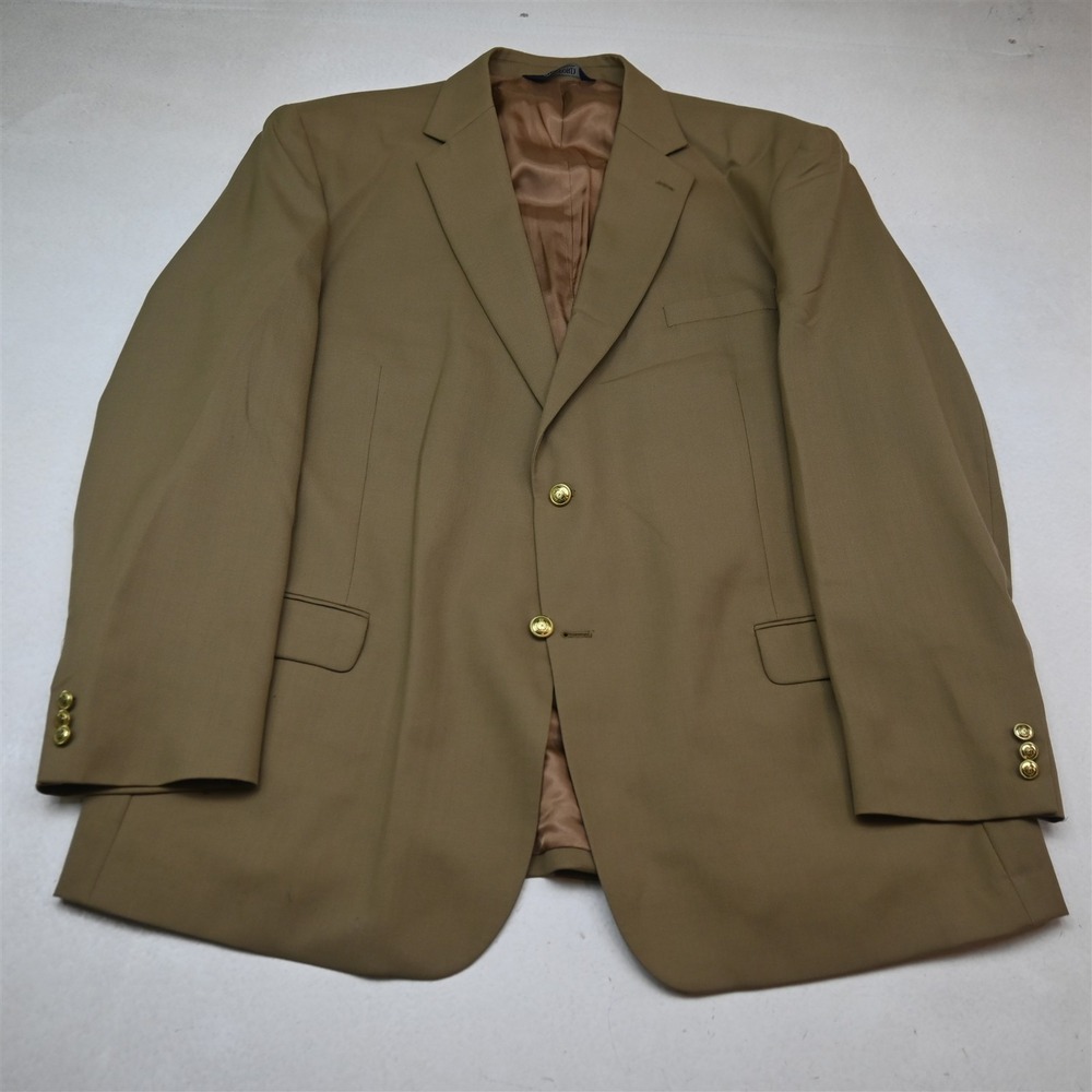 Stafford 52L Khaki Hopsack Gold Button Wool Mens Blazer Suit Jacket Sport Coat
